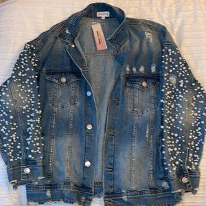 NWT SUNSET AND SPRING BLOOMINGDALES PEARL DENIM JACKET